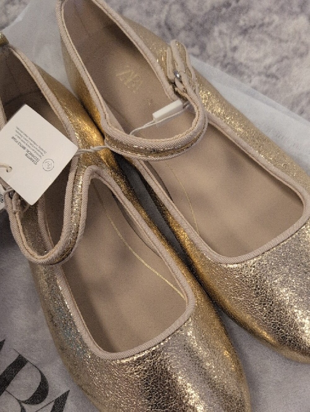 Zara Shimmery Gold Mary Jane Flats with Strap - Picture 4 of 7